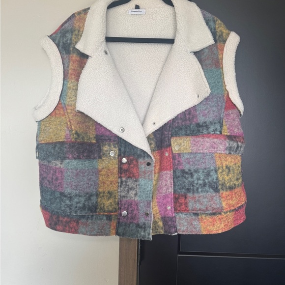 Emerald Jackets & Blazers - Multicolor Patchwork Sherpa Vest